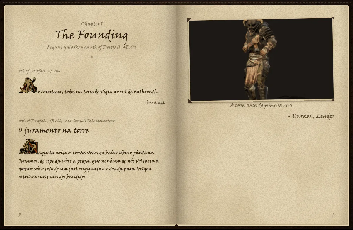 A page of the clan chronicle, with an illuminated capital, handwriting and a photo tipped in