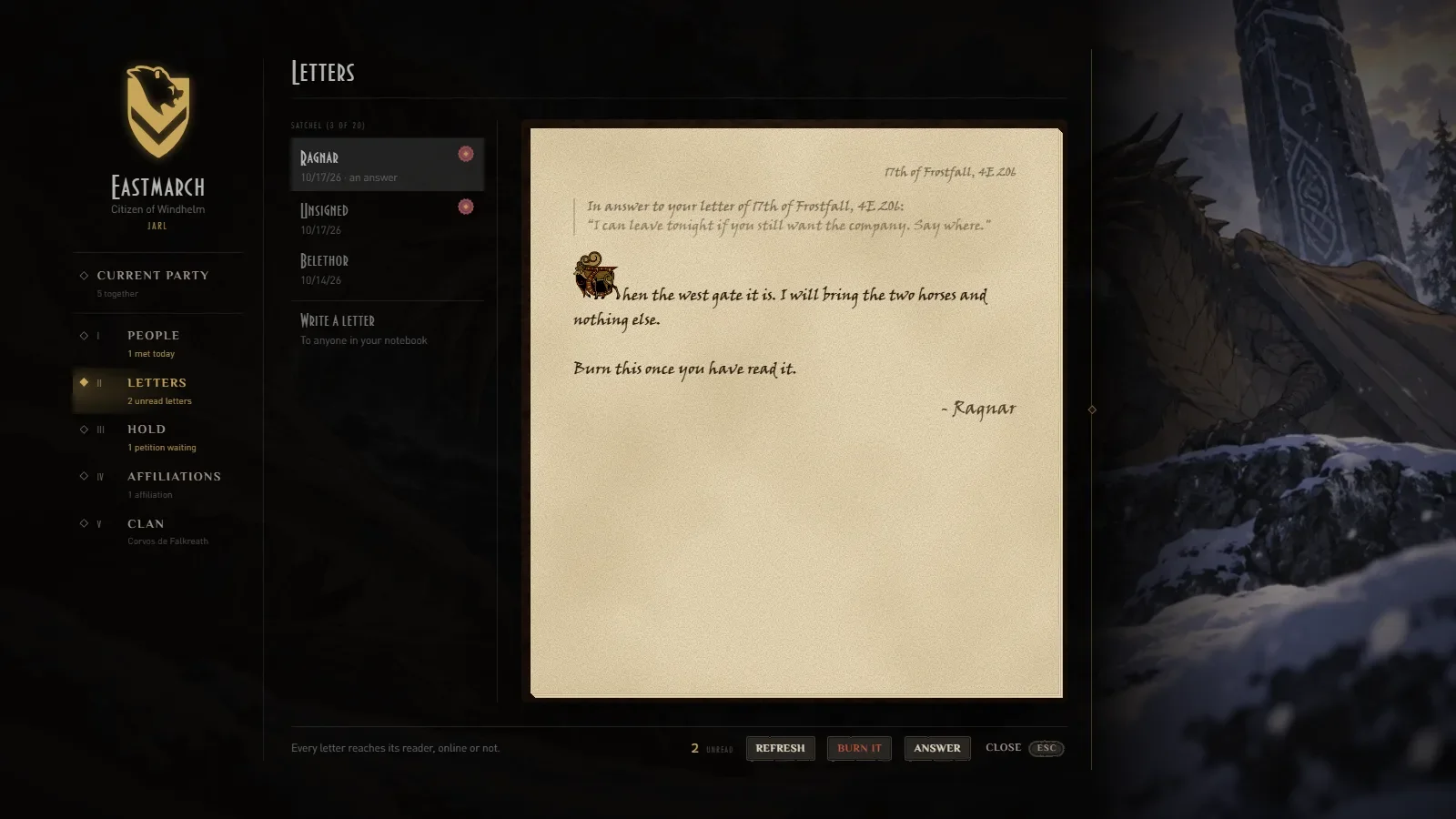A letter on vellum answering another, signed by Ragnar