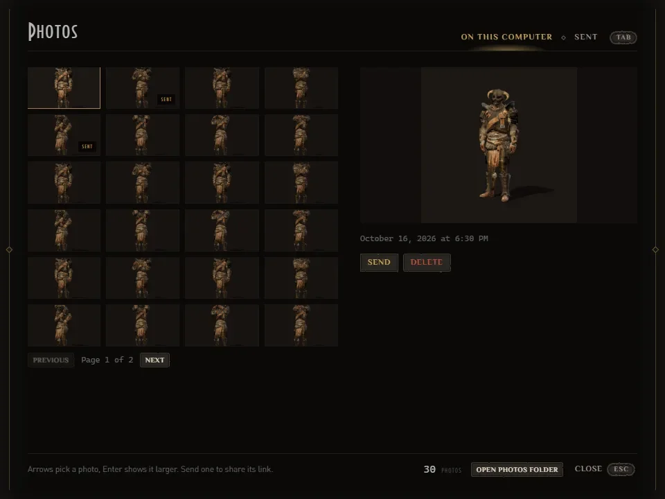 The photo gallery, with thumbnails and the chosen photo